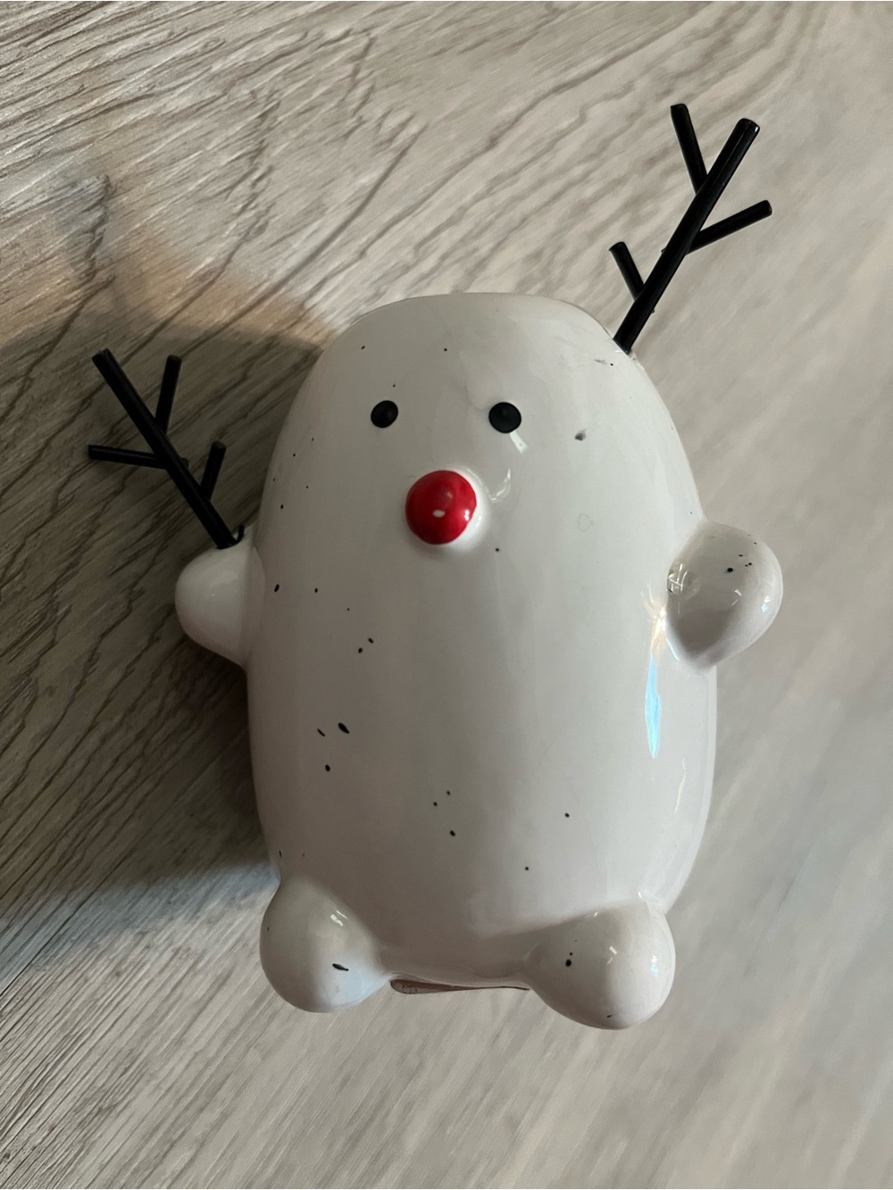 “Snowie” White Ceramic Reindeer Holiday Vase with Red Nose